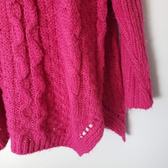 Pink Lily Small Oversized Cable Knit Sweater Wide Neck Magenta Fall Winter Cozy - Picture 4 of 7